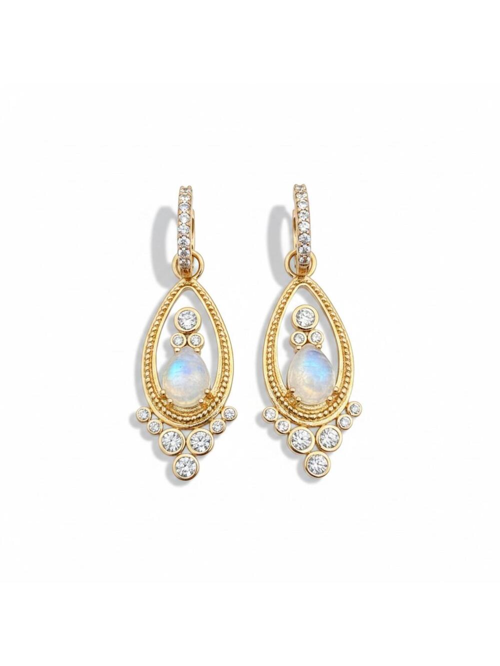 Anthropologie Rose Gold Rainbow Moonstone Hoop Dangle Earrings MSRP$349